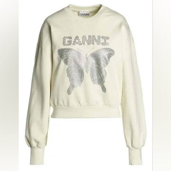 Ganni Tops - GANNI Cream Sweatshirt with Silver Butterfly, Small